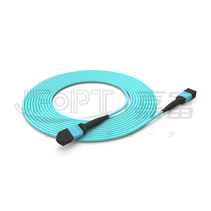 3.0 มม. LSZH Aqua MTP สายแพทช์ 16 คอร์จัมเปอร์ไฟเบอร์ OM3 OM4 OM5 มัลติโหมด