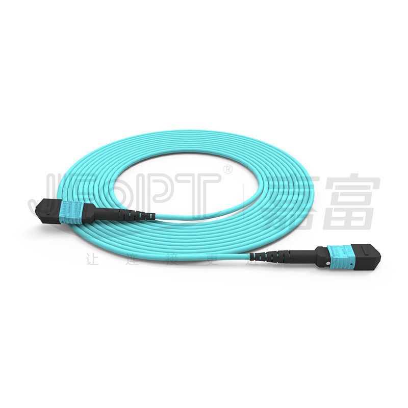 3.0 มม. LSZH Aqua MTP สายแพทช์ 16 คอร์จัมเปอร์ไฟเบอร์ OM3 OM4 OM5 มัลติโหมด