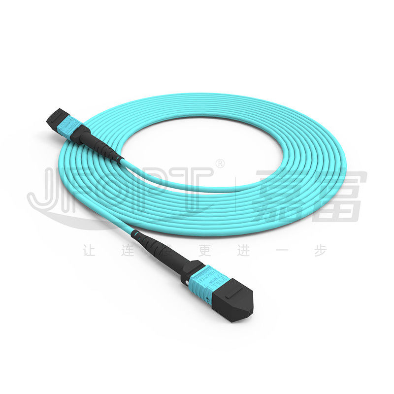 3.0 มม. LSZH Aqua MTP สายแพทช์ 16 คอร์จัมเปอร์ไฟเบอร์ OM3 OM4 OM5 มัลติโหมด