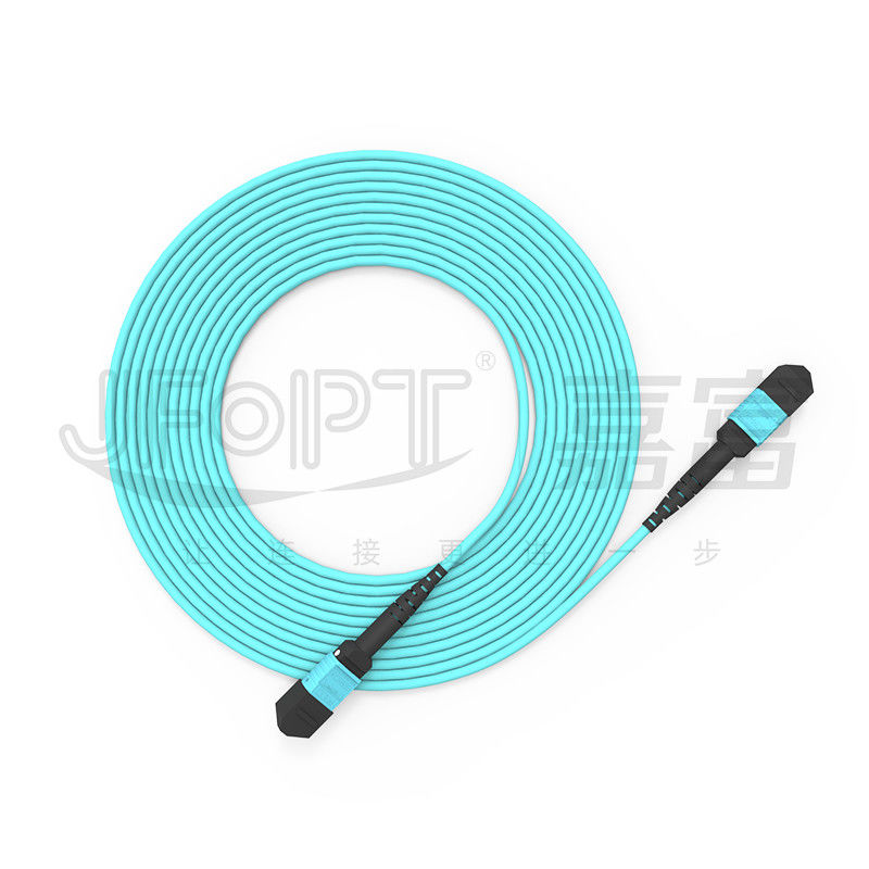 3.0 มม. LSZH Aqua MTP สายแพทช์ 16 คอร์จัมเปอร์ไฟเบอร์ OM3 OM4 OM5 มัลติโหมด