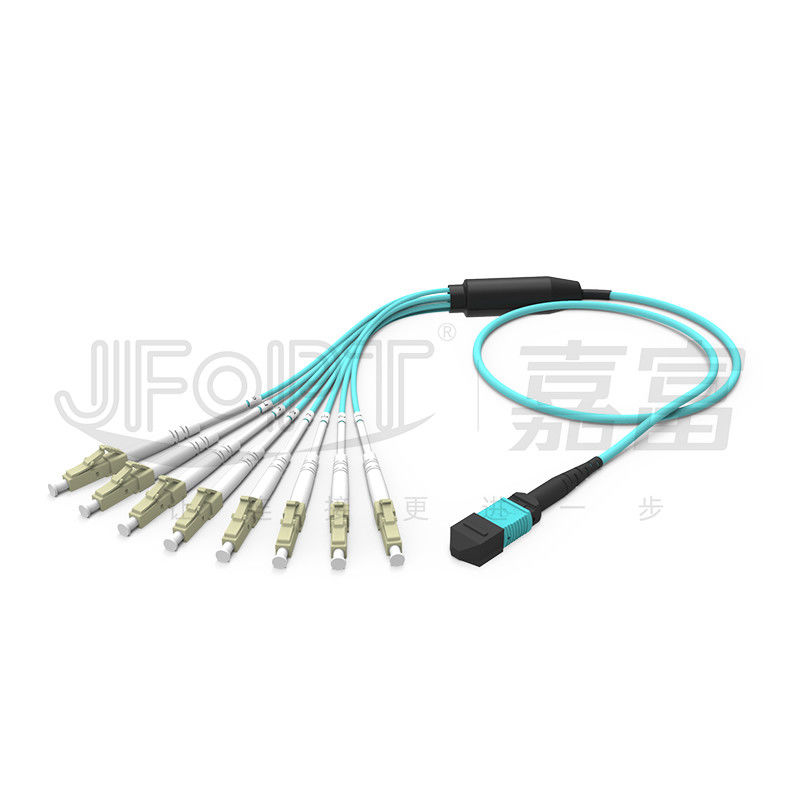 MPO - สายแพทช์ฝ่าวงล้อม LC 2.0 มม. Fanout LC DX พร้อมปลอกโลหะสูญเสียมาตรฐานคลิป MM