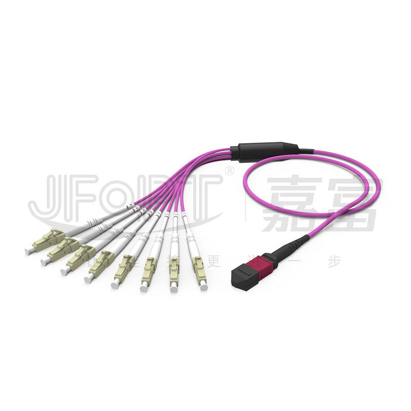 MPO - สายแพทช์ฝ่าวงล้อม LC 2.0 มม. Fanout LC DX พร้อมปลอกโลหะสูญเสียมาตรฐานคลิป MM