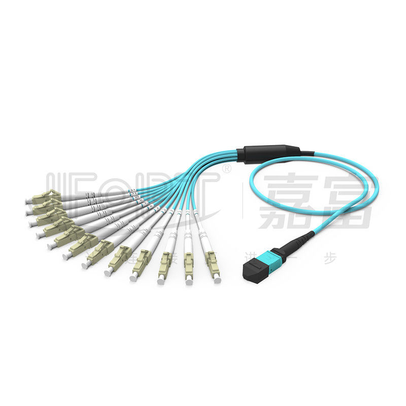 MPO - สายแพทช์ฝ่าวงล้อม LC 2.0 มม. Fanout LC DX พร้อมปลอกโลหะสูญเสียมาตรฐานคลิป MM