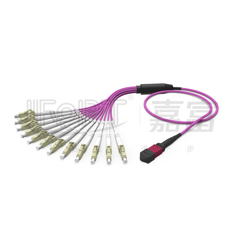 MPO - สายแพทช์ฝ่าวงล้อม LC 2.0 มม. Fanout LC DX พร้อมปลอกโลหะสูญเสียมาตรฐานคลิป MM