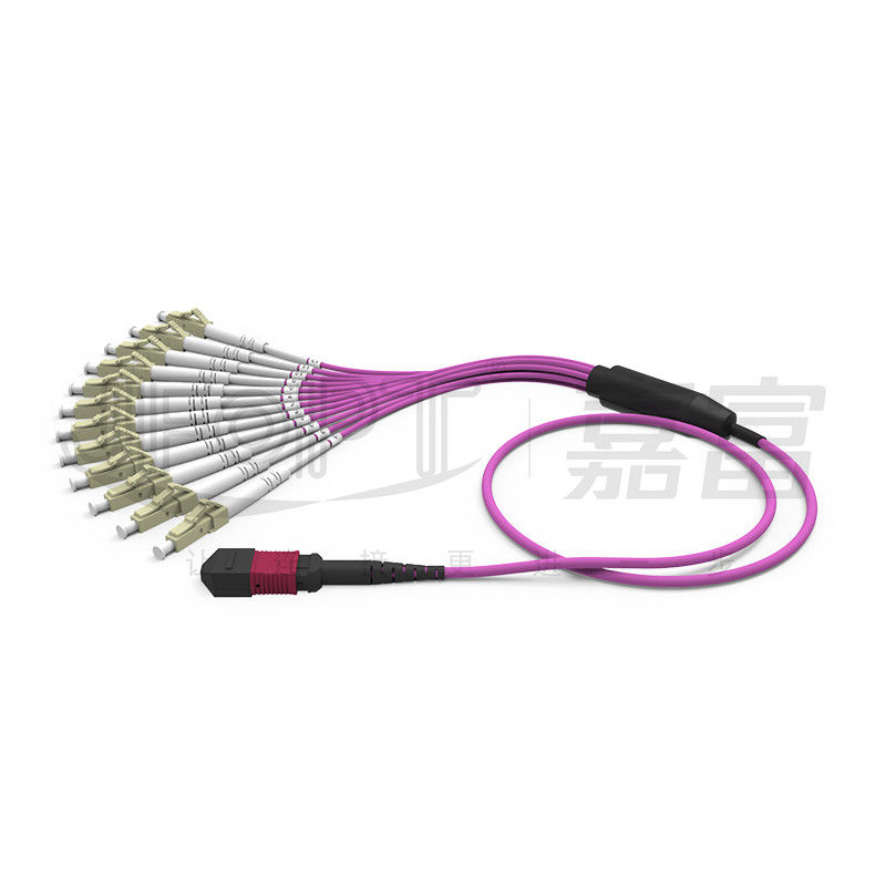 MPO - สายแพทช์ฝ่าวงล้อม LC 2.0 มม. Fanout LC DX พร้อมปลอกโลหะสูญเสียมาตรฐานคลิป MM