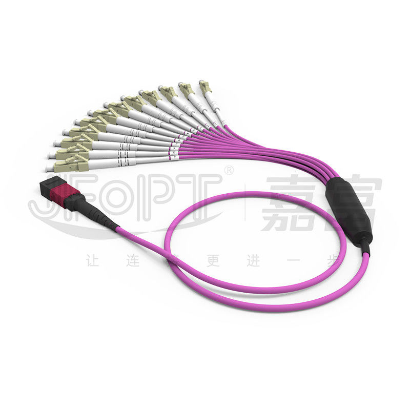 MPO - สายแพทช์ฝ่าวงล้อม LC 2.0 มม. Fanout LC DX พร้อมปลอกโลหะสูญเสียมาตรฐานคลิป MM