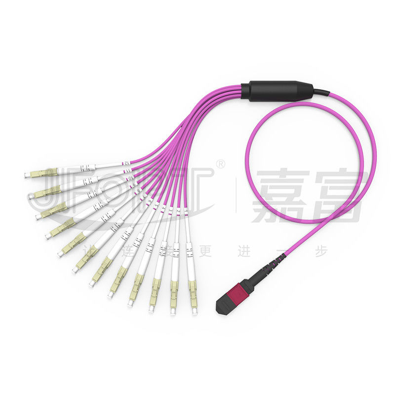 MPO - สายแพทช์ฝ่าวงล้อม LC 2.0 มม. Fanout LC DX พร้อมปลอกโลหะสูญเสียมาตรฐานคลิป MM