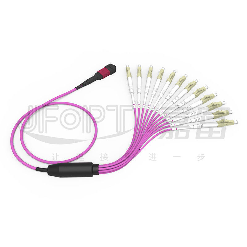 MPO - สายแพทช์ฝ่าวงล้อม LC 2.0 มม. Fanout LC DX พร้อมปลอกโลหะสูญเสียมาตรฐานคลิป MM