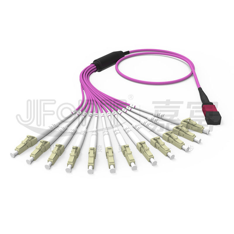 MPO - สายแพทช์ฝ่าวงล้อม LC 2.0 มม. Fanout LC DX พร้อมปลอกโลหะสูญเสียมาตรฐานคลิป MM