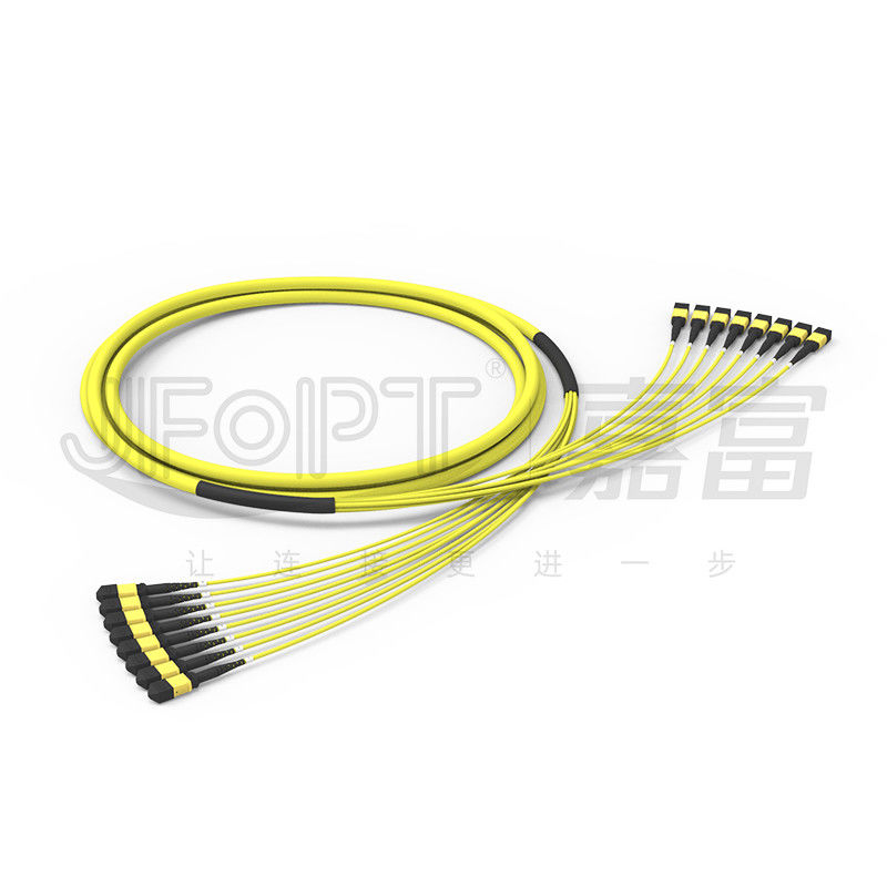 G657A1 สายเคเบิลไฟเบอร์ออปติก MPO ไม่โค้งงอ 96 แกน 8 ยูนิต 12 ไฟเบอร์โหมดเดียว OS2 การสูญเสียต่ำ