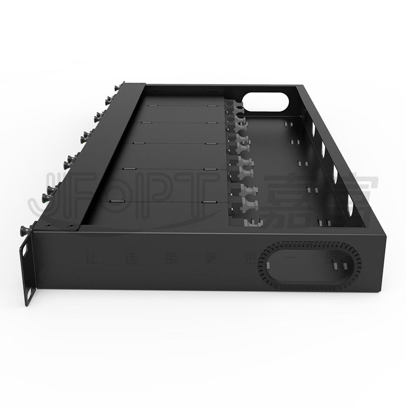 แผงแพทช์ไฟเบอร์มาตรฐาน 1U 19 นิ้ว 144 คอร์พร้อมเทปคาสเซ็ต MPO-LC 24F MPO 6 ชิ้น