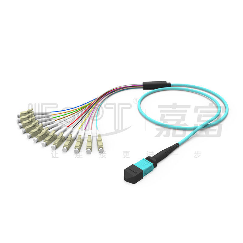 12 แกน MPO ถึง LC สายแพทช์มัลติโหมดฝ่าวงล้อม OM1 OM2 OM3 OM4 OM5 0.9 มม. สาขา