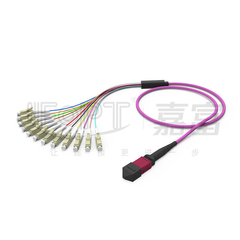 12 แกน MPO ถึง LC สายแพทช์มัลติโหมดฝ่าวงล้อม OM1 OM2 OM3 OM4 OM5 0.9 มม. สาขา