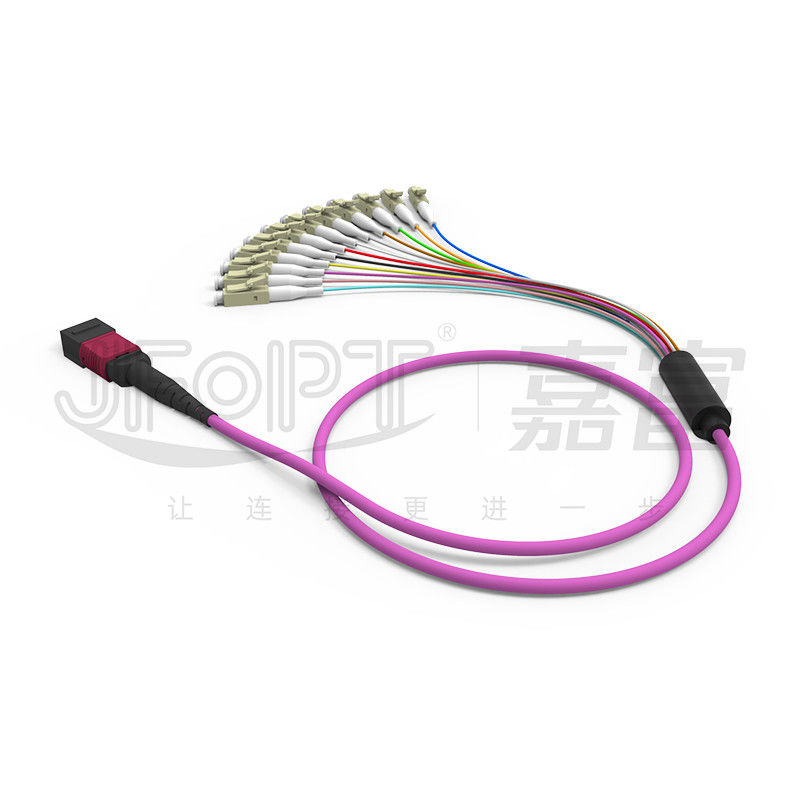 12 แกน MPO ถึง LC สายแพทช์มัลติโหมดฝ่าวงล้อม OM1 OM2 OM3 OM4 OM5 0.9 มม. สาขา