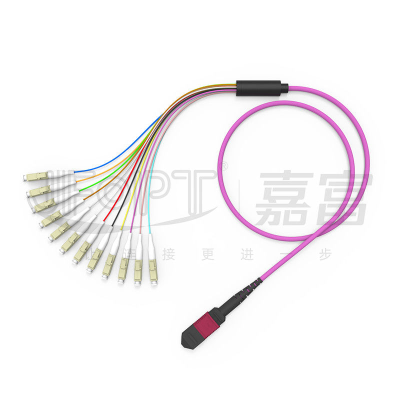 12 แกน MPO ถึง LC สายแพทช์มัลติโหมดฝ่าวงล้อม OM1 OM2 OM3 OM4 OM5 0.9 มม. สาขา