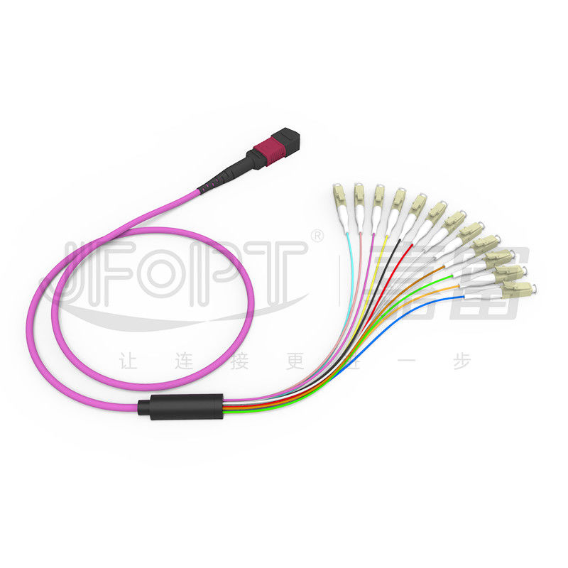 12 แกน MPO ถึง LC สายแพทช์มัลติโหมดฝ่าวงล้อม OM1 OM2 OM3 OM4 OM5 0.9 มม. สาขา