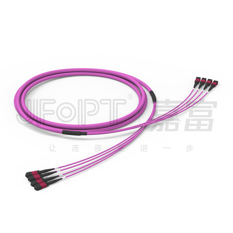 48 Cores 4 Unit Backbone Jumper OM4 MPO Trunk Cable 0.5m Branch พร้อมตาดึง