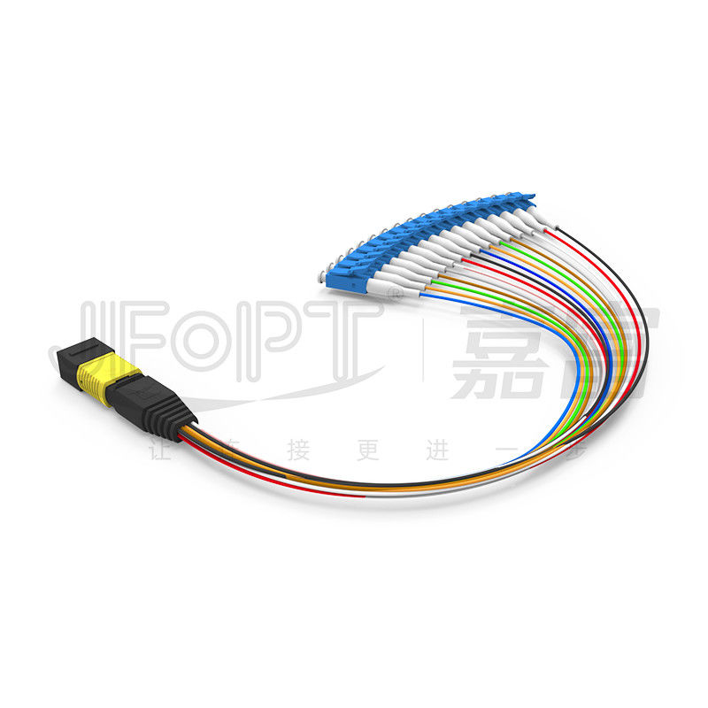 สายแพทช์ MPO-LC 16 คอร์โหมดเดียวการสูญเสียต่ำ G657A1 / G657A2 กล่องโมดูลประเภท A