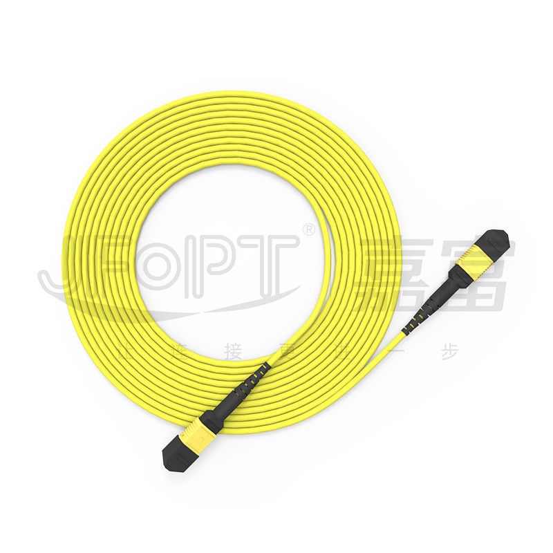 10 กิ๊กบิต MPO patch cord การเชื่อมต่อที่รวดเร็วสําหรับการเชื่อมต่อสัญญาณออปติกในห้องคอมพิวเตอร์