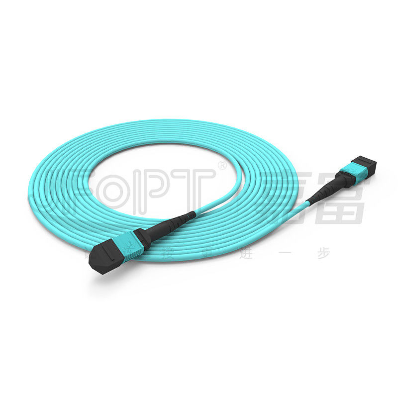 10 กิ๊กบิต MPO patch cord การเชื่อมต่อที่รวดเร็วสําหรับการเชื่อมต่อสัญญาณออปติกในห้องคอมพิวเตอร์