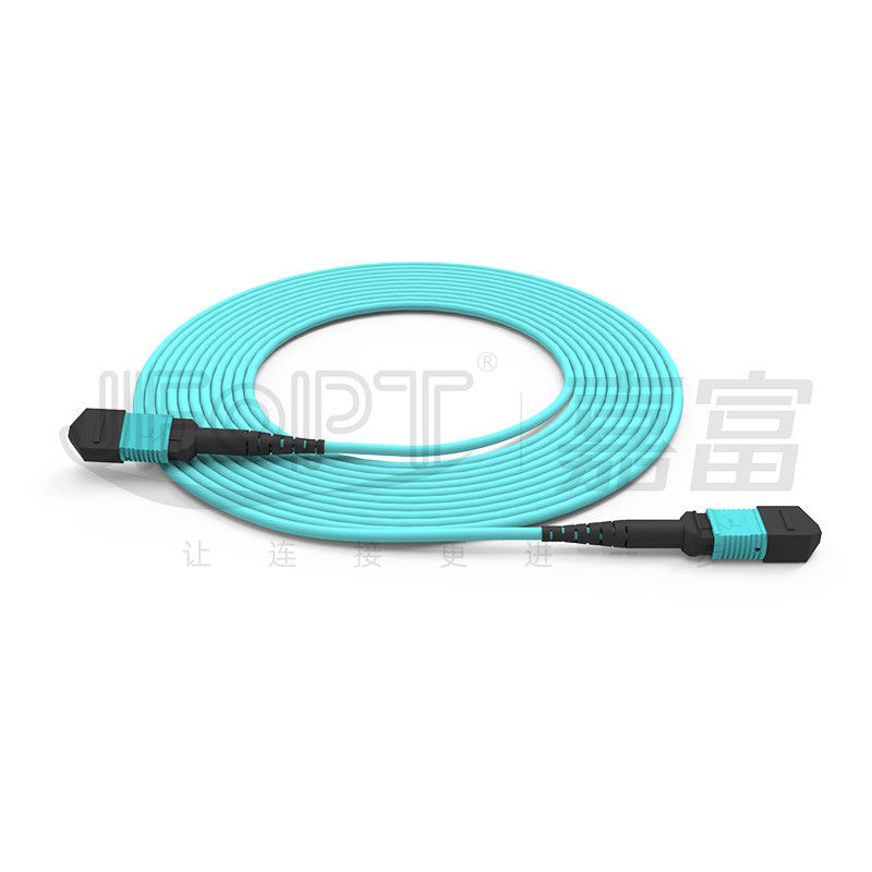 10 กิ๊กบิต MPO patch cord การเชื่อมต่อที่รวดเร็วสําหรับการเชื่อมต่อสัญญาณออปติกในห้องคอมพิวเตอร์