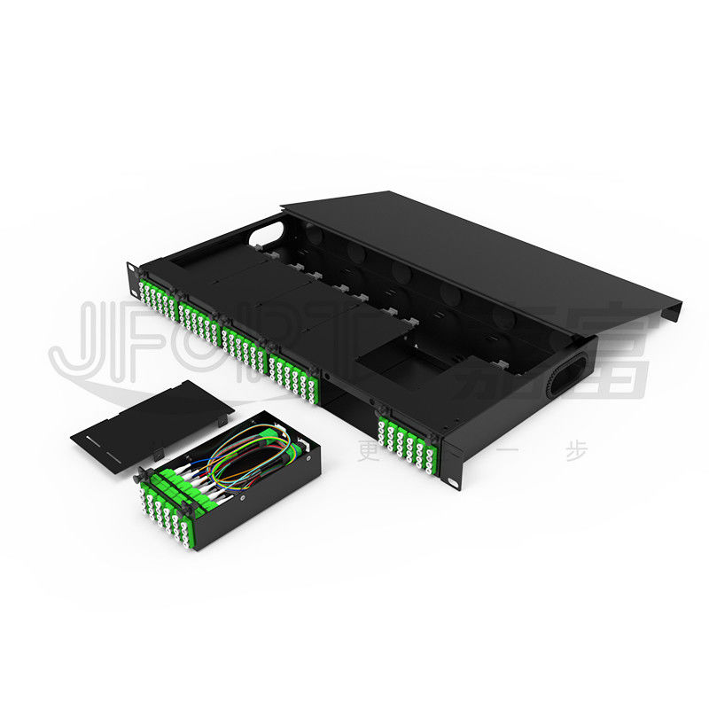 ชาซีโมดูลความหนาแน่นสูง สําหรับ LC Quadruple Adapter MPO SM SL 144-core MPO-LC Patch Panel กล่องโมดูลไร้การหลอม