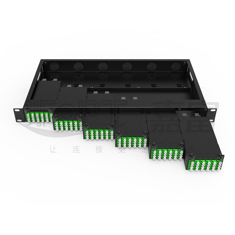 ชาซีโมดูลความหนาแน่นสูง สําหรับ LC Quadruple Adapter MPO SM SL 144-core MPO-LC Patch Panel กล่องโมดูลไร้การหลอม