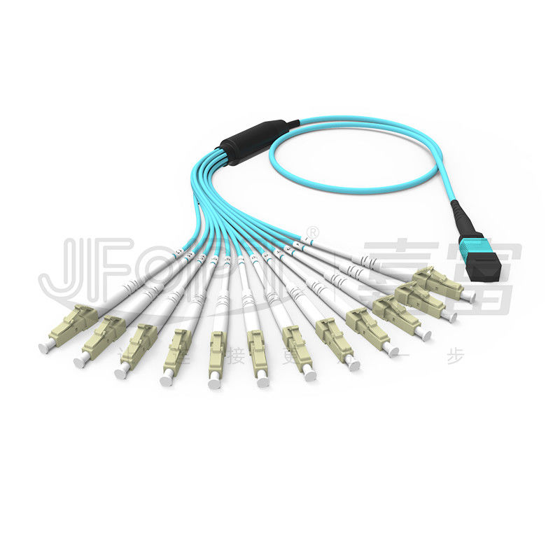 MPO Patch Cord OM3 OM4 MPO-LC Breakout Cable 1 3 5 10 เมตร LSZH/PVC Jacket 850/1300nm Aqua