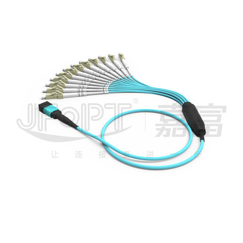 MPO Patch Cord OM3 OM4 MPO-LC Breakout Cable 1 3 5 10 เมตร LSZH/PVC Jacket 850/1300nm Aqua